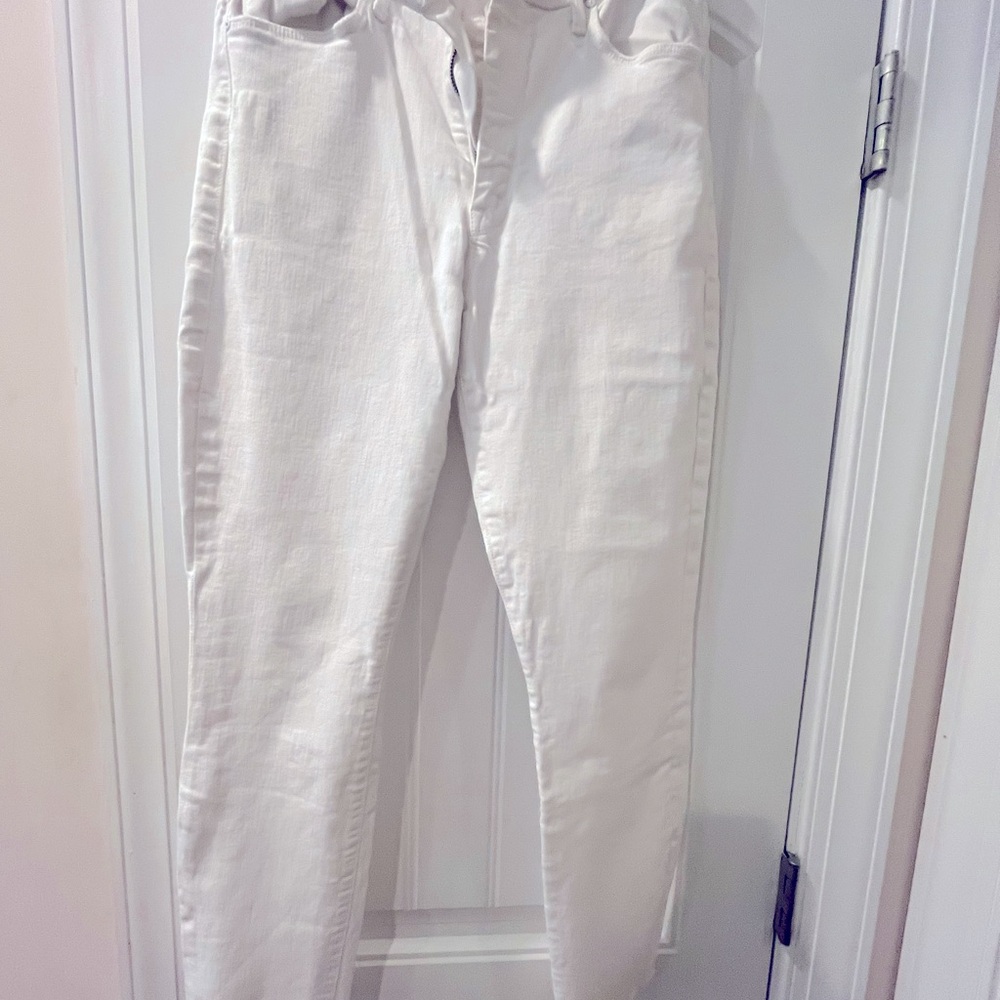 Mother Looker Ankle Fray High Rise Skinny White Jeans- Size 30